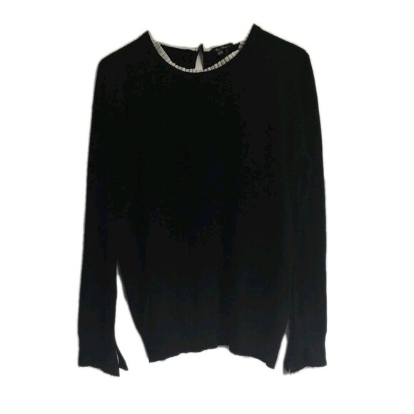 Vila Milano Womens Wool Blend Sweater Blouse Top Size Large L Black White Ruffle - Picture 1 of 14